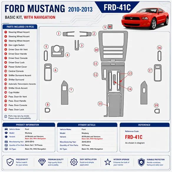 Ford Mustang 2010-in poi Basic Set,con navigatore kit rivestimento cruscotto e interni 3D
