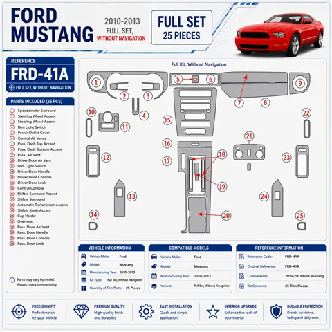 Ford Mustang 2010-in poi set completo; senza navigatore kit rivestimento cruscotto e interni 3D