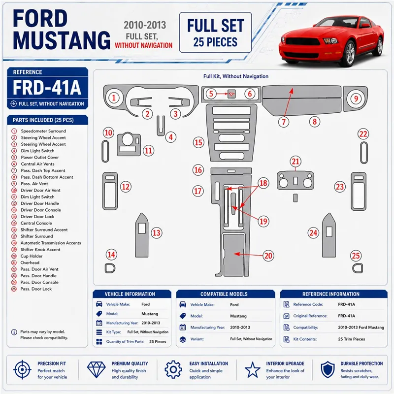 Ford Mustang 2010-in poi set completo; senza navigatore kit rivestimento cruscotto e interni 3D