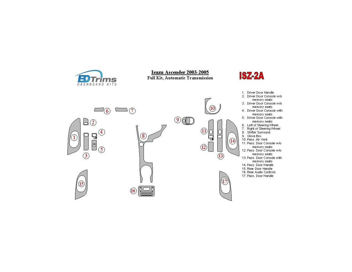 Isuzu Ascender 2003-2005 Full Set, Automatic Gear Cruscotto BD Rivestimenti interni