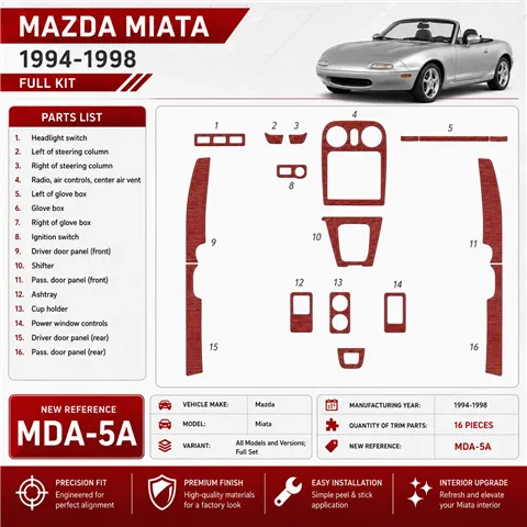 Mazda Miata 1994-1998 set completo kit rivestimento cruscotto e interni 3D 16 pezzi