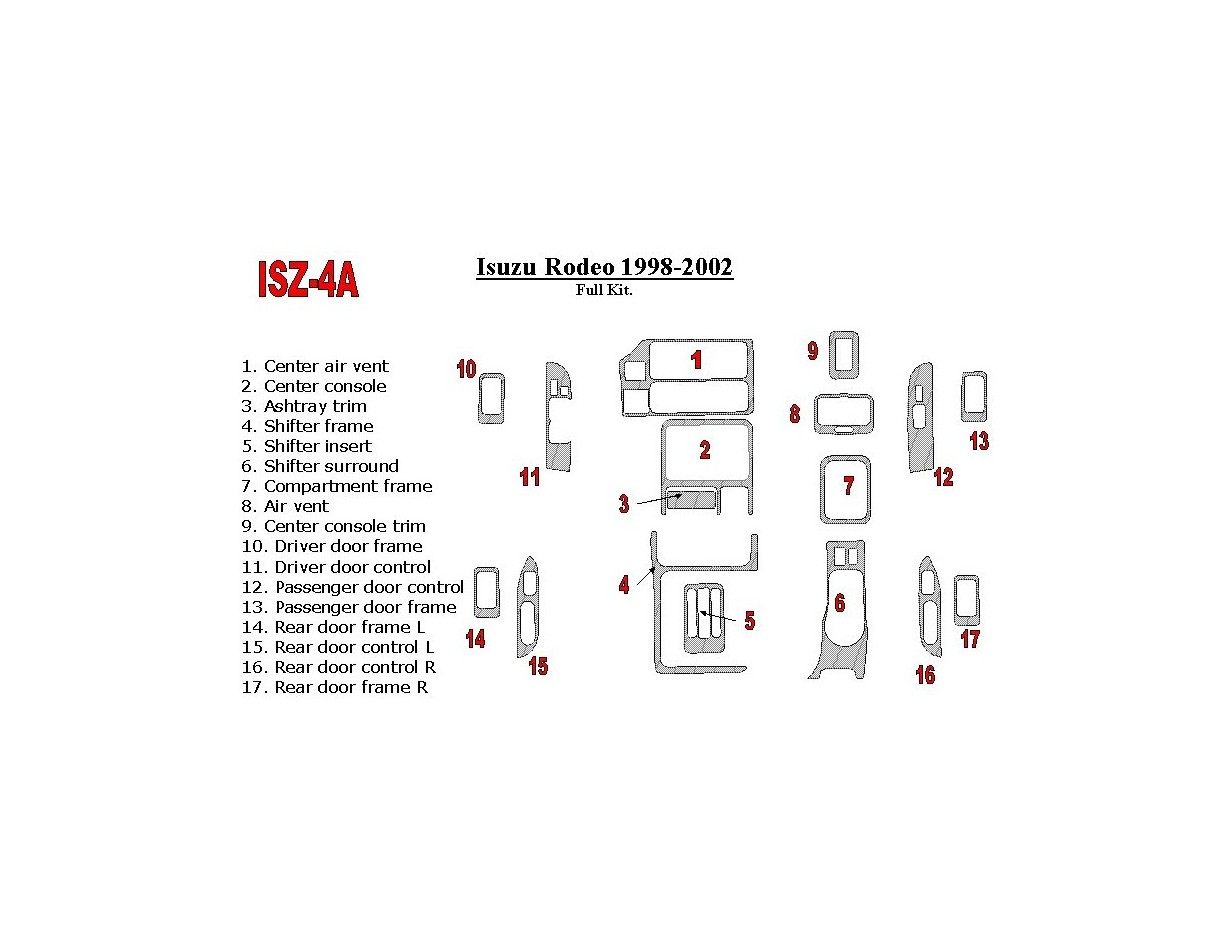 Isuzu Rodeo 1998-2002 Full Set Cruscotto BD Rivestimenti interni