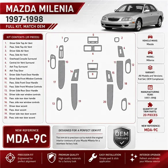 Mazda Milenia 1997-1998 set completo; OEM Compliance kit rivestimento cruscotto e interni 3D 20 pezzi
