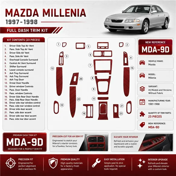 Mazda Milenia 1997-1998 senza Fabric kit rivestimento cruscotto e interni 3D 23 pezzi