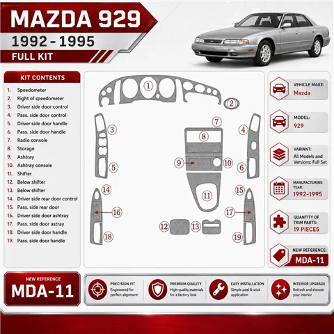 Mazda 929 1992-1995 set completo kit rivestimento cruscotto e interni 3D 19 pezzi