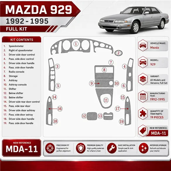 Mazda 929 1992-1995 set completo kit rivestimento cruscotto e interni 3D 19 pezzi