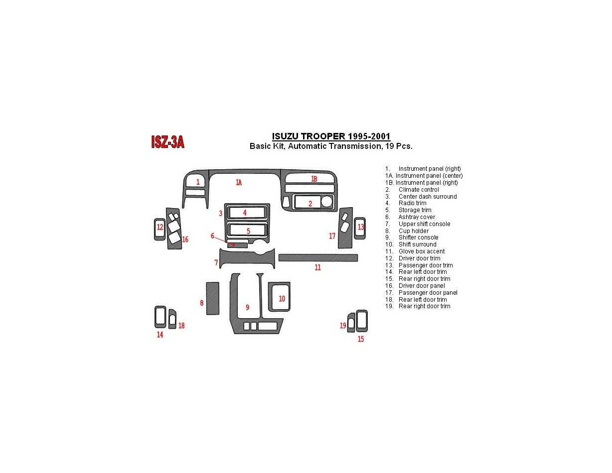 Isuzu Trooper 1995-2002 Basic Set, Automatic Gear Cruscotto BD Rivestimenti interni