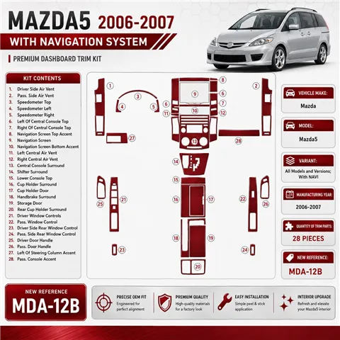 Mazda Mazda5 2006-2007 con navigatore kit rivestimento cruscotto e interni 3D