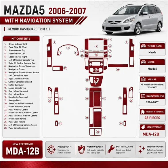 Mazda Mazda5 2006-2007 con navigatore kit rivestimento cruscotto e interni 3D