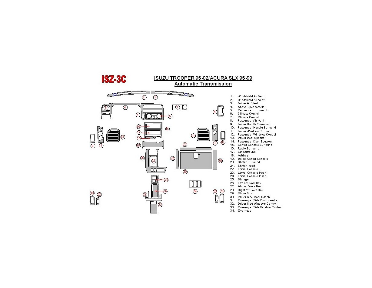 Isuzu Trooper 1995-2002 Full Set, Automatic Gear Cruscotto BD Rivestimenti interni