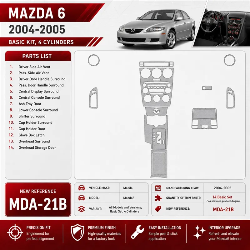 Mazda Mazda6 2004-2005 Basic Set, 4 Cylinders kit rivestimento cruscotto e interni 3D