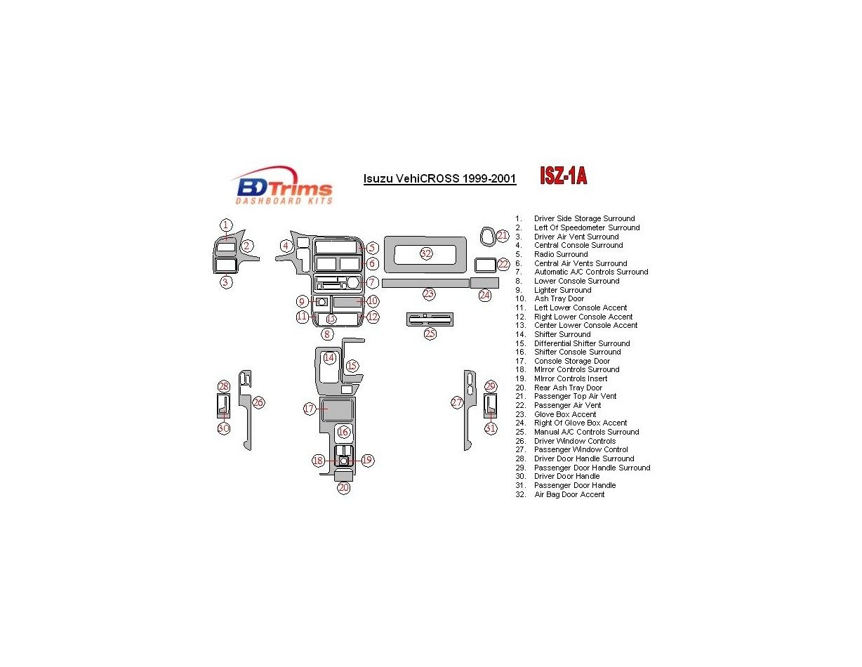 Isuzu VehiCROSS 1999-2001 Full Set Cruscotto BD Rivestimenti interni