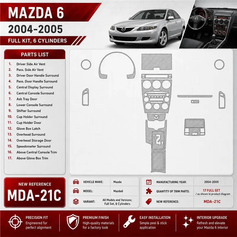 Mazda Mazda6 2004-2005 set completo, 6 Cylinders kit rivestimento cruscotto e interni 3D