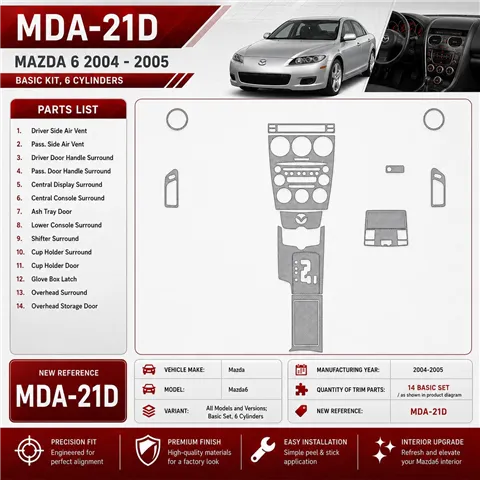 Mazda Mazda6 2004-2005 Basic Set, 6 Cylinders kit rivestimento cruscotto e interni 3D