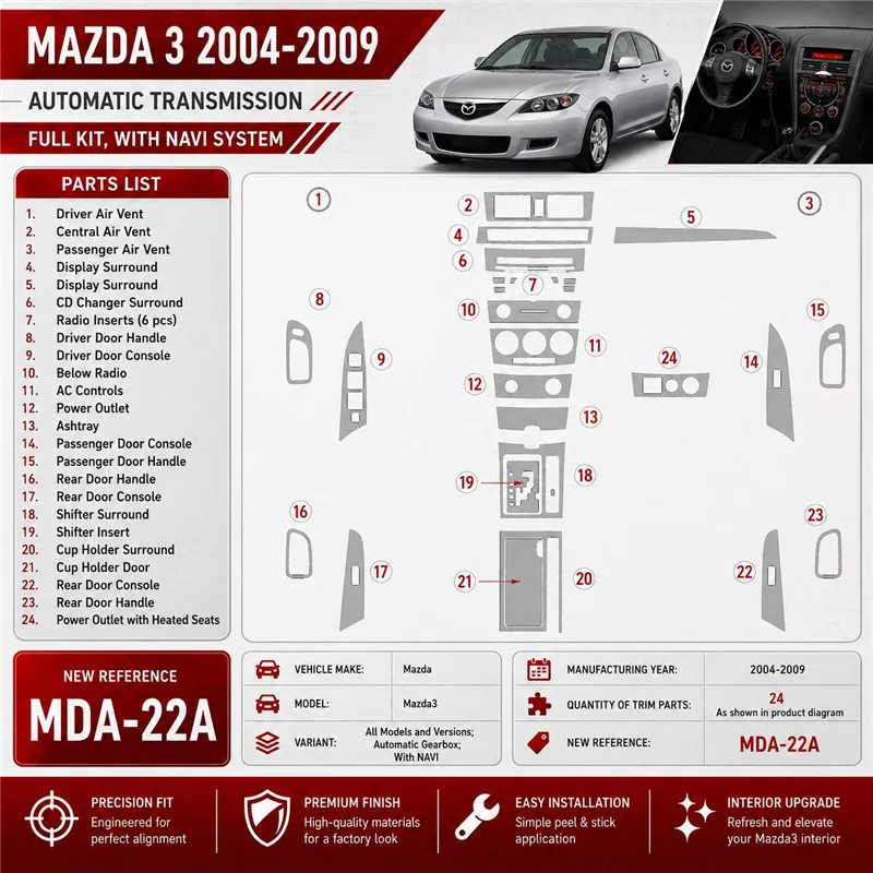 Mazda Mazda3 2004-2009 cambio automatico; con navigatore kit rivestimento cruscotto e interni 3D