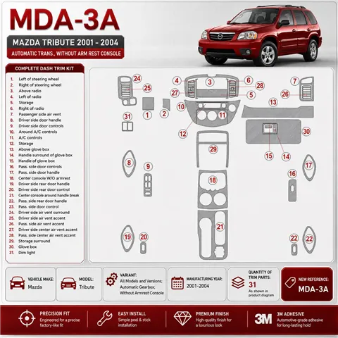 Mazda Tribute 2001-2004 cambio automatico; senza Armrest Console kit rivestimento cruscotto e interni 3D
