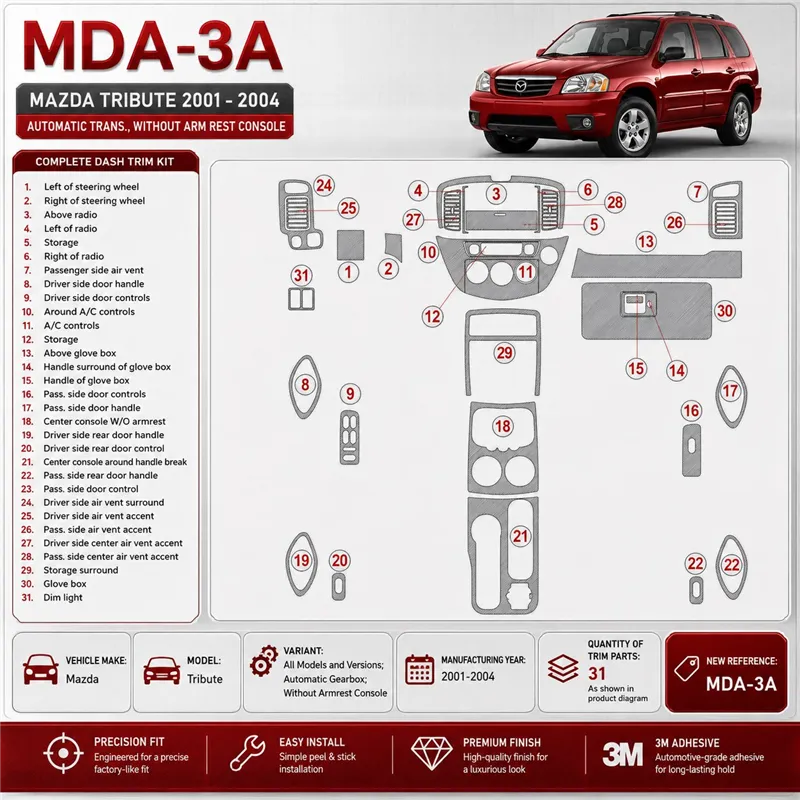 Mazda Tribute 2001-2004 cambio automatico; senza Armrest Console kit rivestimento cruscotto e interni 3D