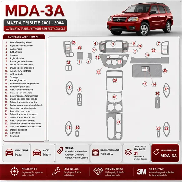 Mazda Tribute 2001-2004 cambio automatico; senza Armrest Console kit rivestimento cruscotto e interni 3D