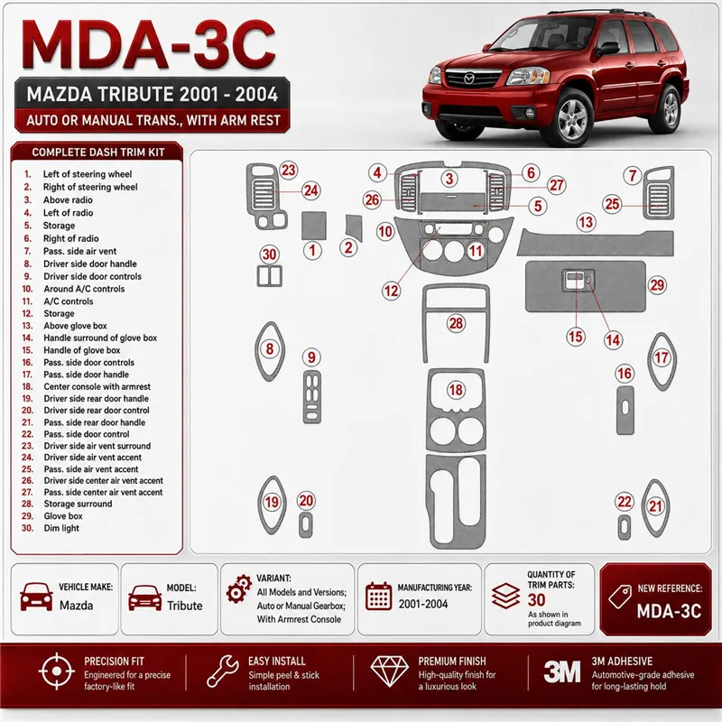 Mazda Tribute 2001-2004 Auto or cambio manuale; con Armrest Console kit rivestimento cruscotto e interni 3D