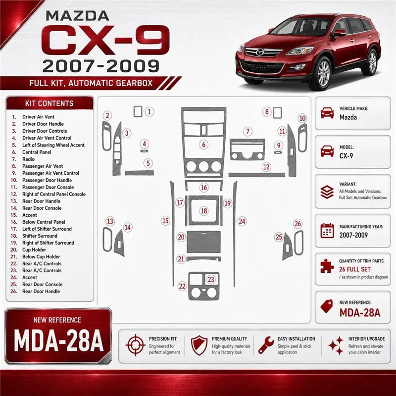 Mazda CX9 2007-2009 set completo; cambio automatico kit rivestimento cruscotto e interni 3D