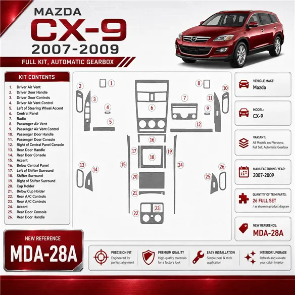 Mazda CX9 2007-2009 set completo; cambio automatico kit rivestimento cruscotto e interni 3D