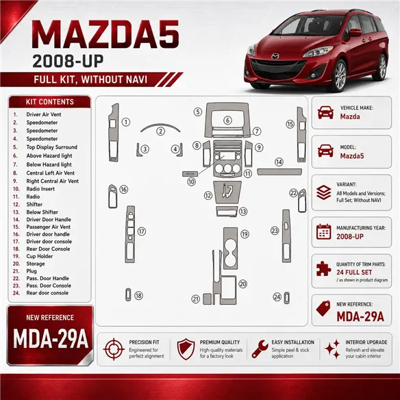 Mazda Mazda5 2008-in poi set completo; senza navigatore kit rivestimento cruscotto e interni 3D