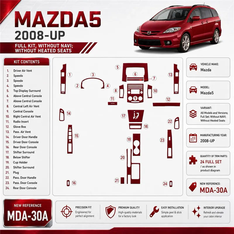 Mazda Mazda5 2008-in poi set completo; senza navigatore; senza Heated Seats kit rivestimento cruscotto e interni 3D