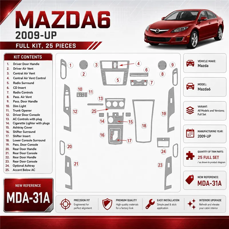 Mazda Mazda6 2009-in poi set completo kit rivestimento cruscotto e interni 3D