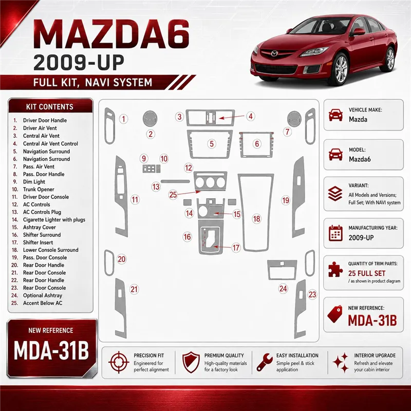 Mazda Mazda6 2009-in poi set completo; con sistema di navigazione kit rivestimento cruscotto e interni 3D