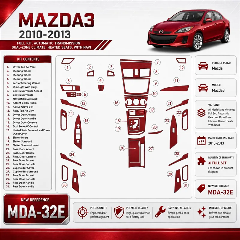 Mazda Mazda3 2010-2013 set completo; cambio automatico, 2-Zone Climate; Heated Seats; con navigatore kit rivestimento cruscotto 
