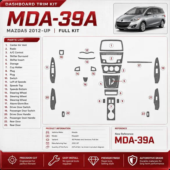 Mazda Mazda5 2012-in poi set completo kit rivestimento cruscotto e interni 3D