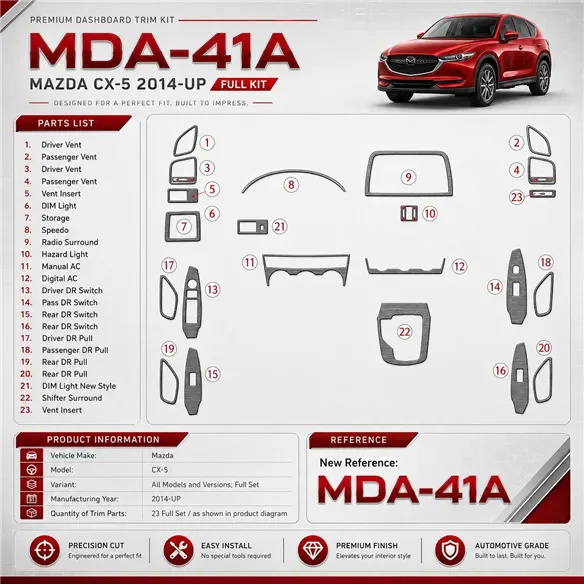 Mazda CX-5 2014-in poi set completo kit rivestimento cruscotto e interni 3D