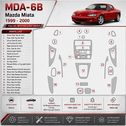 Mazda Miata 1999-2000 set completo; con Fog interruttore luci kit rivestimento cruscotto e interni 3D 2