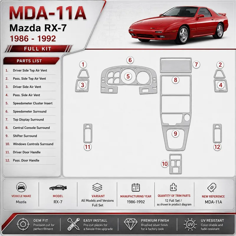 Mazda RX-7 1986-1992 set completo kit rivestimento cruscotto e interni 3D