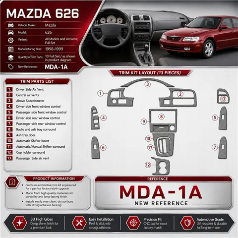 Mazda 626 1998-1999 set completo kit rivestimento cruscotto e interni 3D