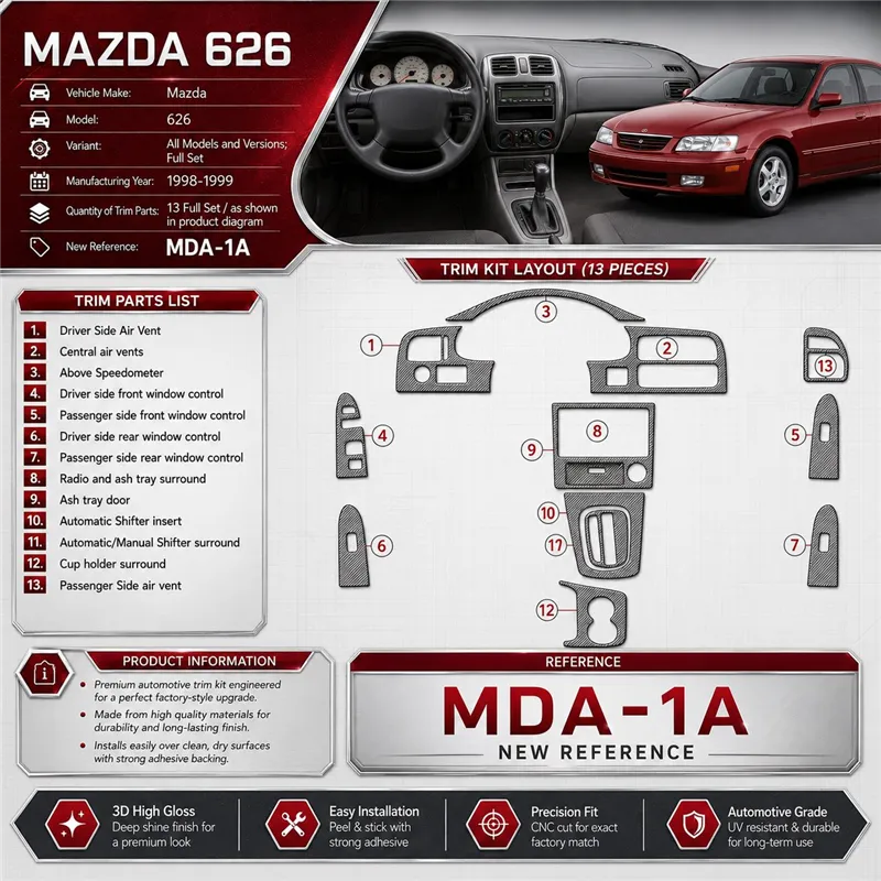Mazda 626 1998-1999 set completo kit rivestimento cruscotto e interni 3D