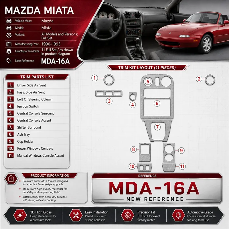 Mazda Miata 1990-1993 set completo kit rivestimento cruscotto e interni 3D