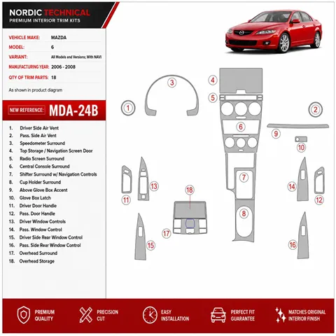 Mazda MAzda6 2006-2008 con navigatore kit rivestimento cruscotto e interni 3D