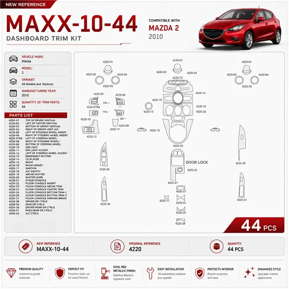 Mazda 2 2010 kit rivestimento cruscotto e interni 3D 44 pezzi