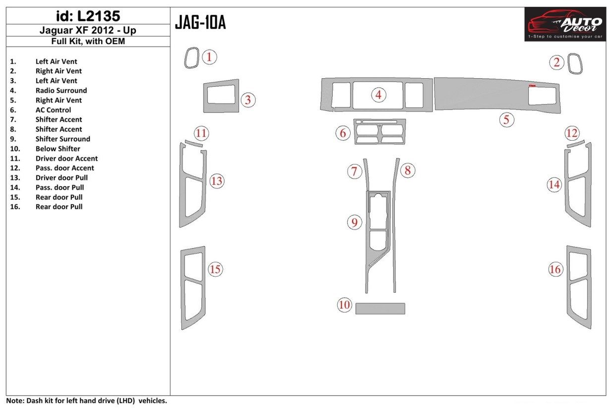 Jaguar XF 2009-UP Full Set, With OEM Cruscotto BD Rivestimenti interni