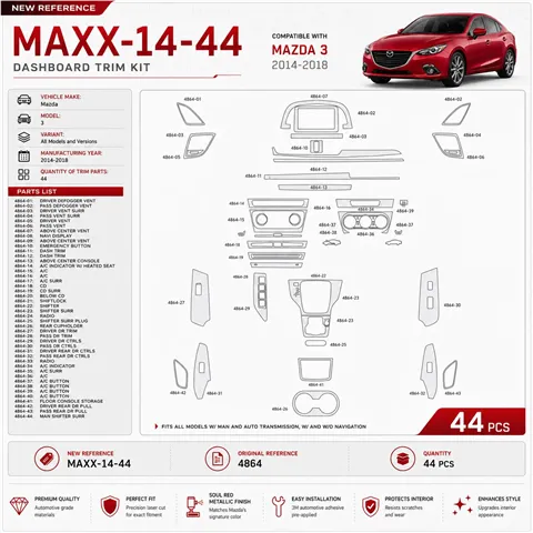 Mazda 3 2014-2018 kit rivestimento cruscotto e interni 3D 44 pezzi
