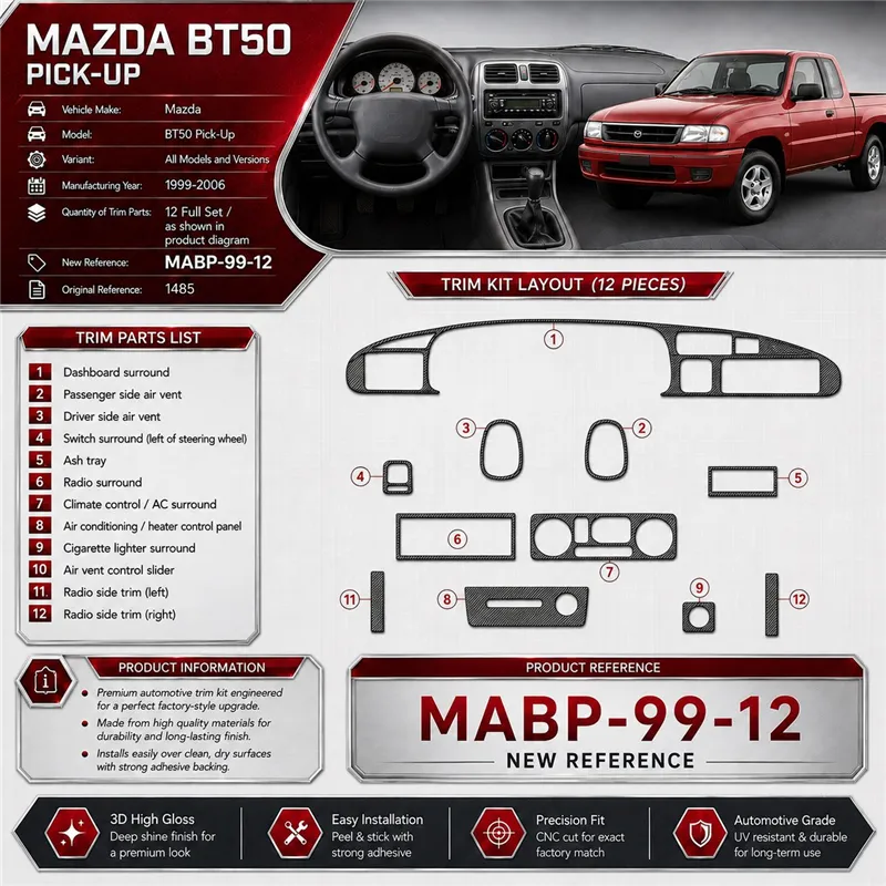 Mazda BT50 Pick-Up 1999-2006 kit rivestimento cruscotto e interni 3D 12 pezzi