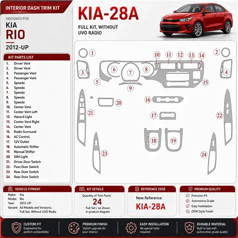 Kia Rio 2012-in poi set completo; senza UVO Radio kit rivestimento cruscotto e interni 3D