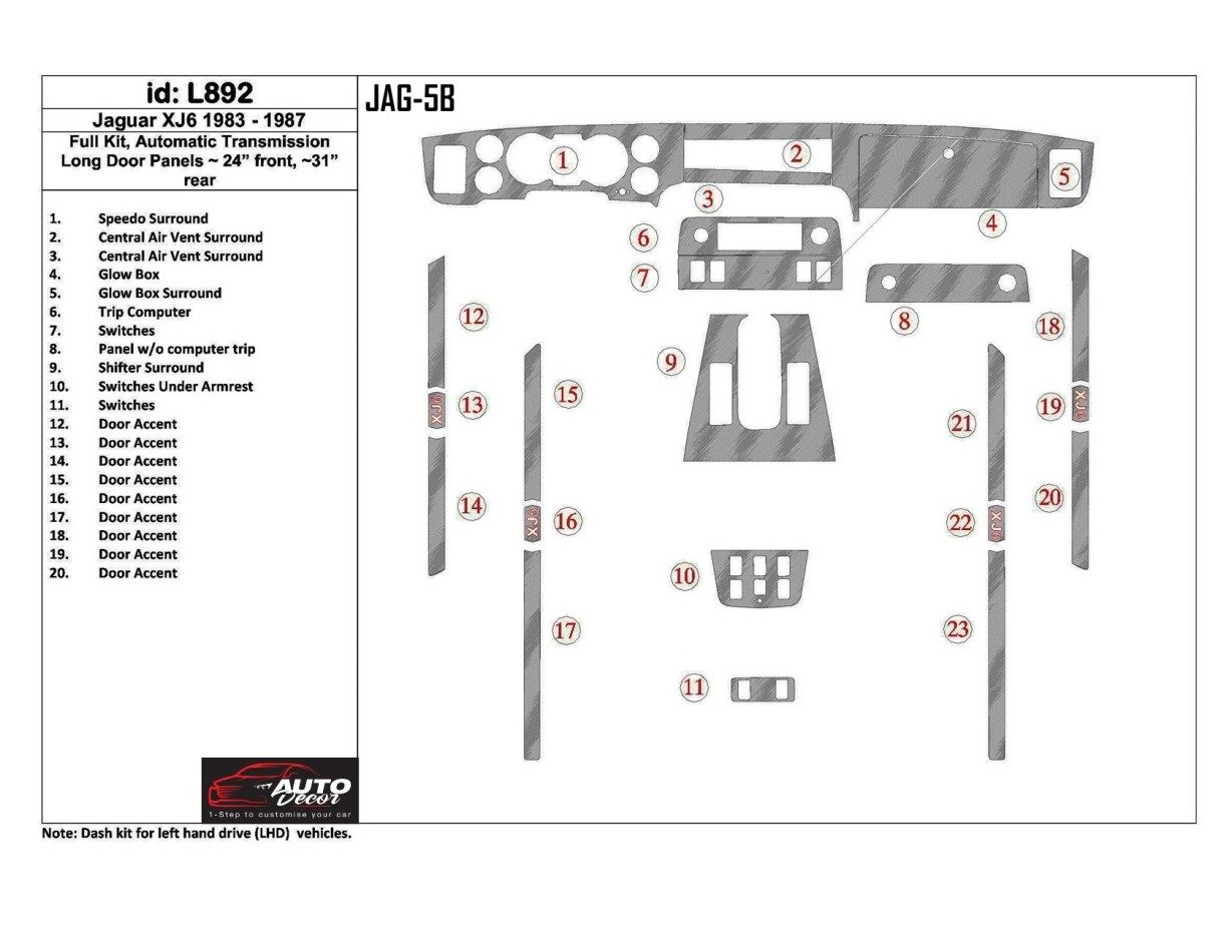 Jaguar XJ6 1983-1987 Cruscotto BD Rivestimenti interni