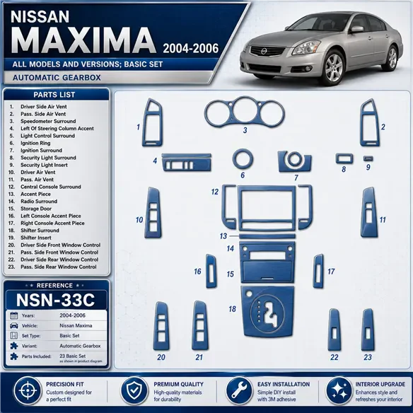 Nissan Maxima 2004-2006 Basic Set; cambio automatico kit rivestimento cruscotto e interni 3D