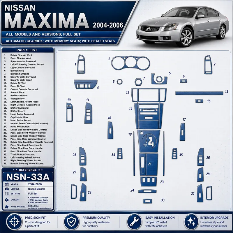 Nissan Maxima 2004-2006 set completo; cambio automatico; con Memory Seats,con Heated Seats kit rivestimento cruscotto e interni 