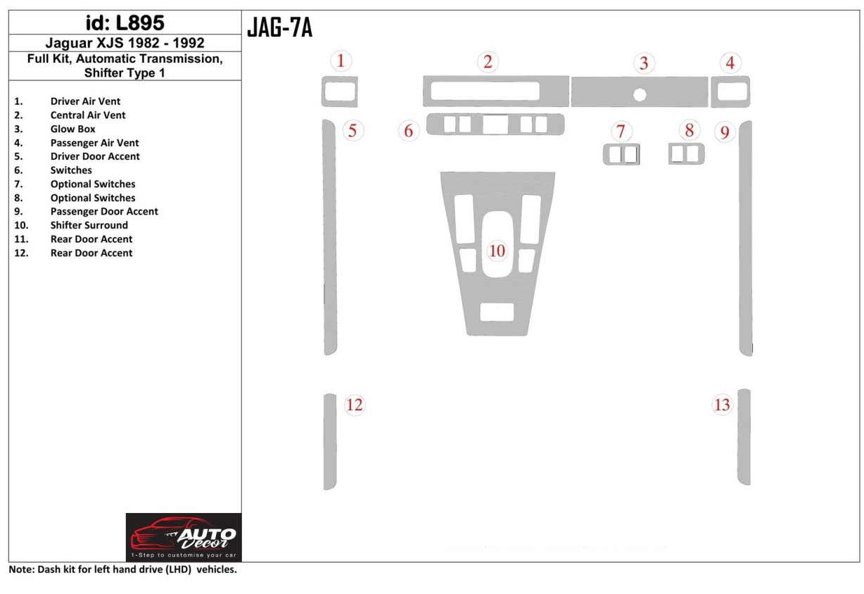 Jaguar XJS 1982-1992 Full Set, Automatic Gear, Shifter Type 1 Cruscotto BD Rivestimenti interni Jaguar XJS 1982-1992 Full Set, Automatic Gear, Shifter Type 1 Cruscotto BD Rivestimenti interni