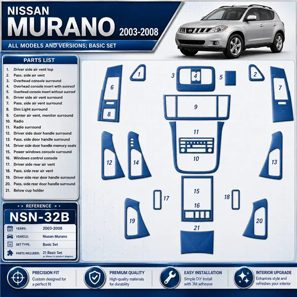 Nissan Murano 2003-2008 Basic Set kit rivestimento cruscotto e interni 3D