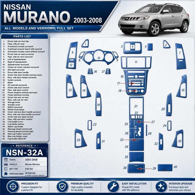 Nissan Murano 2003-2008 set completo kit rivestimento cruscotto e interni 3D
