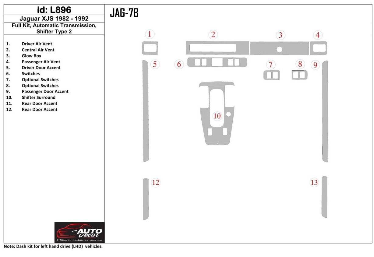 Jaguar XJS 1982-1992 Full Set, Automatic Gear, Shifter Type 2 Cruscotto BD Rivestimenti interni